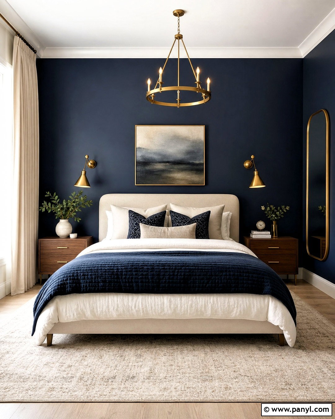 Navy Blue Accent Wall With Gold Decor - 20 navy blue accent wall bedroom ideas
