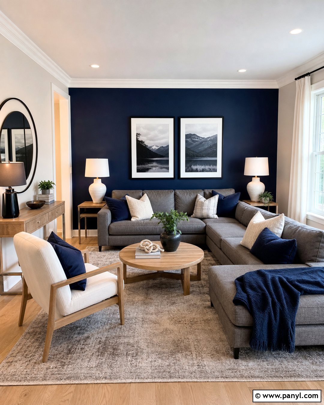 Navy Blue Accent Wall With Gray Sectional - 35 navy blue accent wall living room ideas