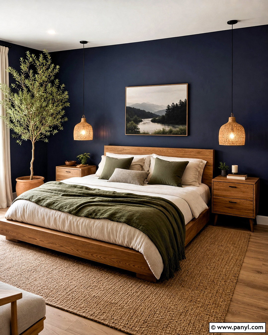 Navy Blue Accent Wall With Green Decor - 20 navy blue accent wall bedroom ideas
