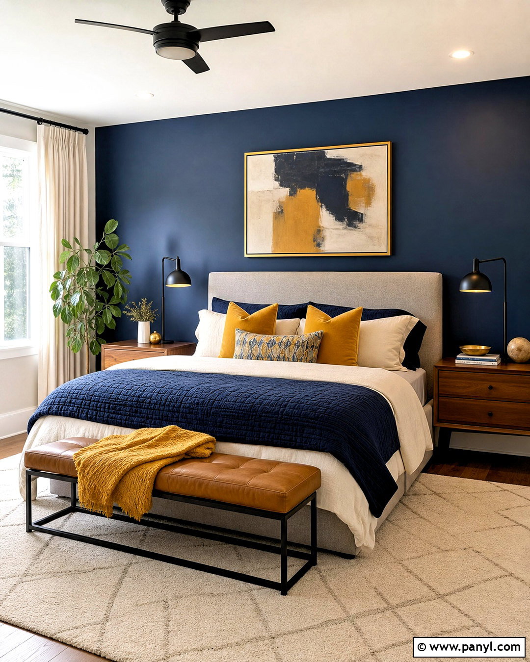 Navy Blue Accent Wall With Mustard Yellow - 20 navy blue accent wall bedroom ideas