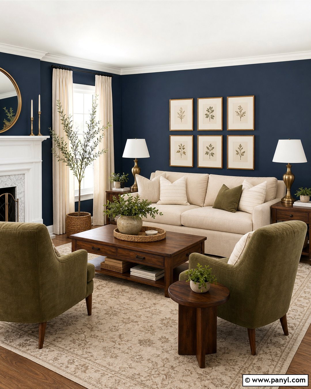 Navy Blue Accent Wall With Olive Green - 35 navy blue accent wall living room ideas