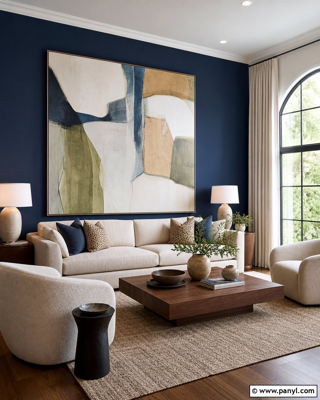Navy Blue Accent Wall With Oversized Art - 35 navy blue accent wall living room ideas