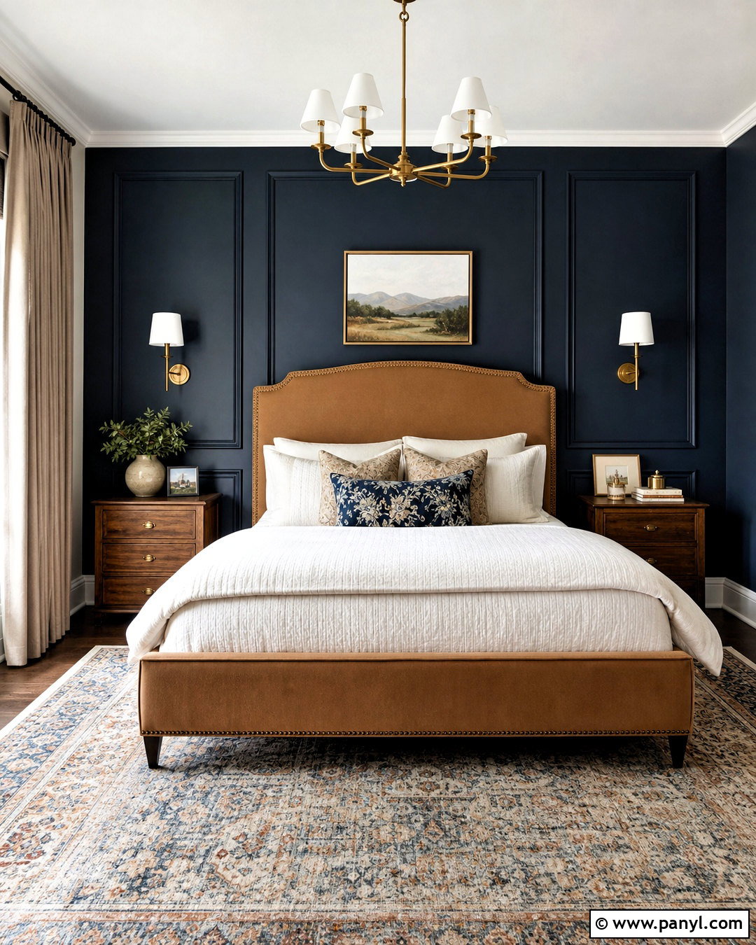 Navy Blue Accent Wall With Picture Frame Molding - 20 navy blue accent wall bedroom ideas