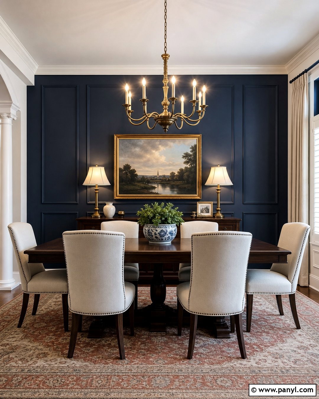 Navy Blue Accent Wall With Picture Frame Molding - 35 Navy Blue Accent Wall Ideas