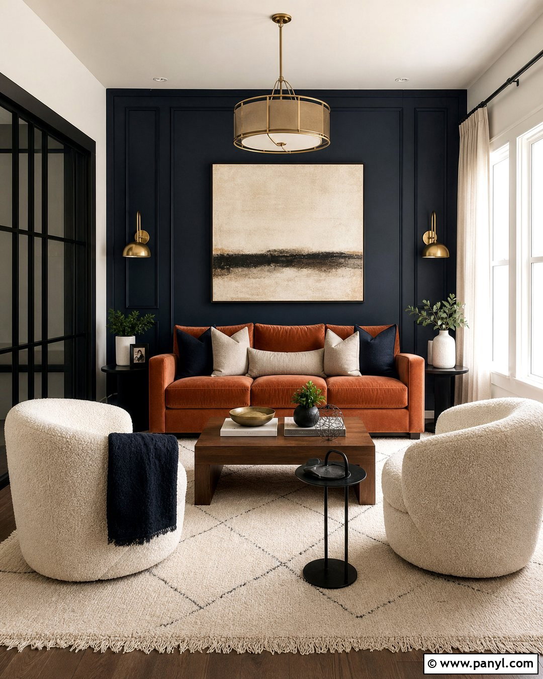 Navy Blue Accent Wall With Rust Orange - 35 navy blue accent wall living room ideas