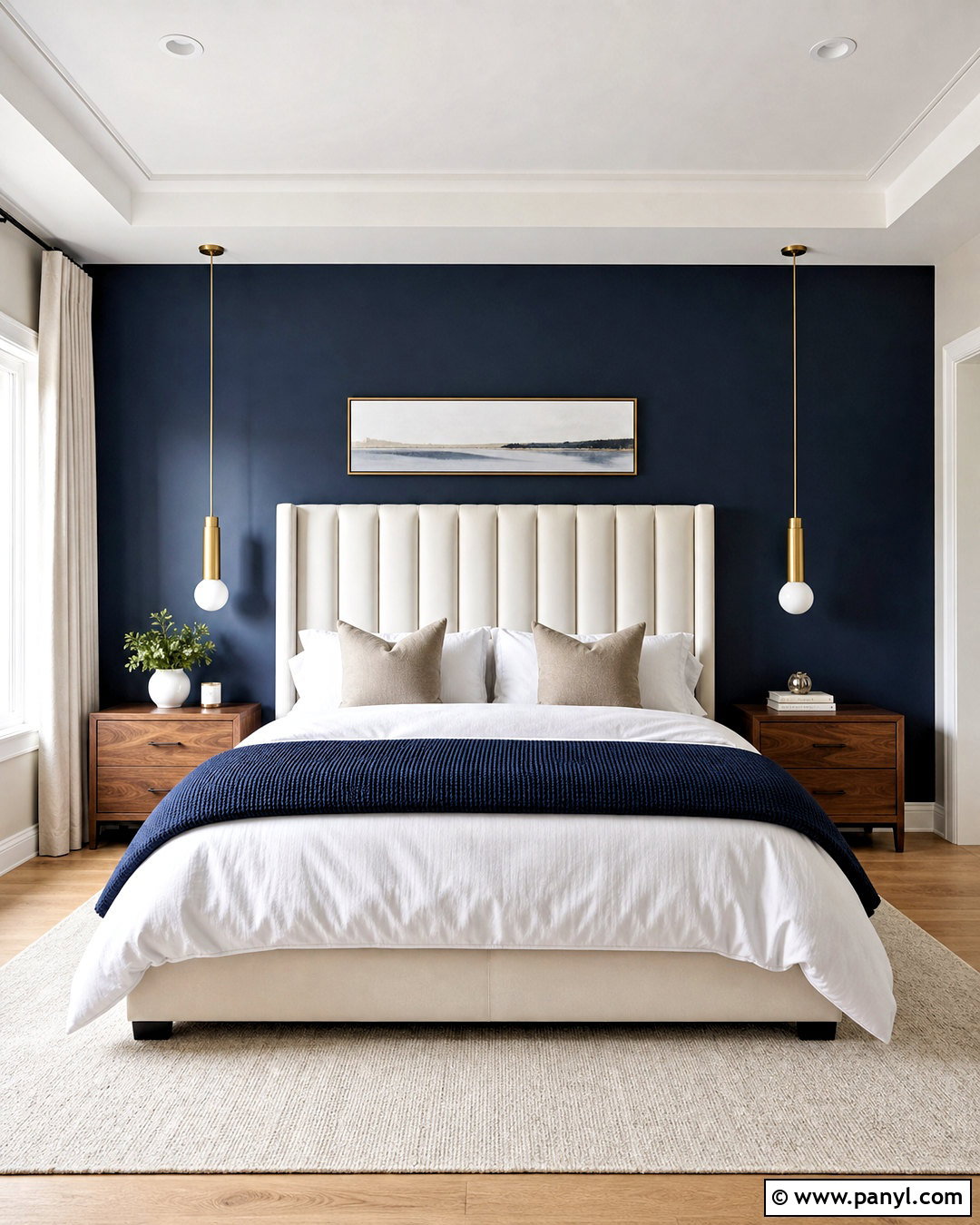 Navy Blue Accent Wall With Upholstered Headboard - 20 navy blue accent wall bedroom ideas