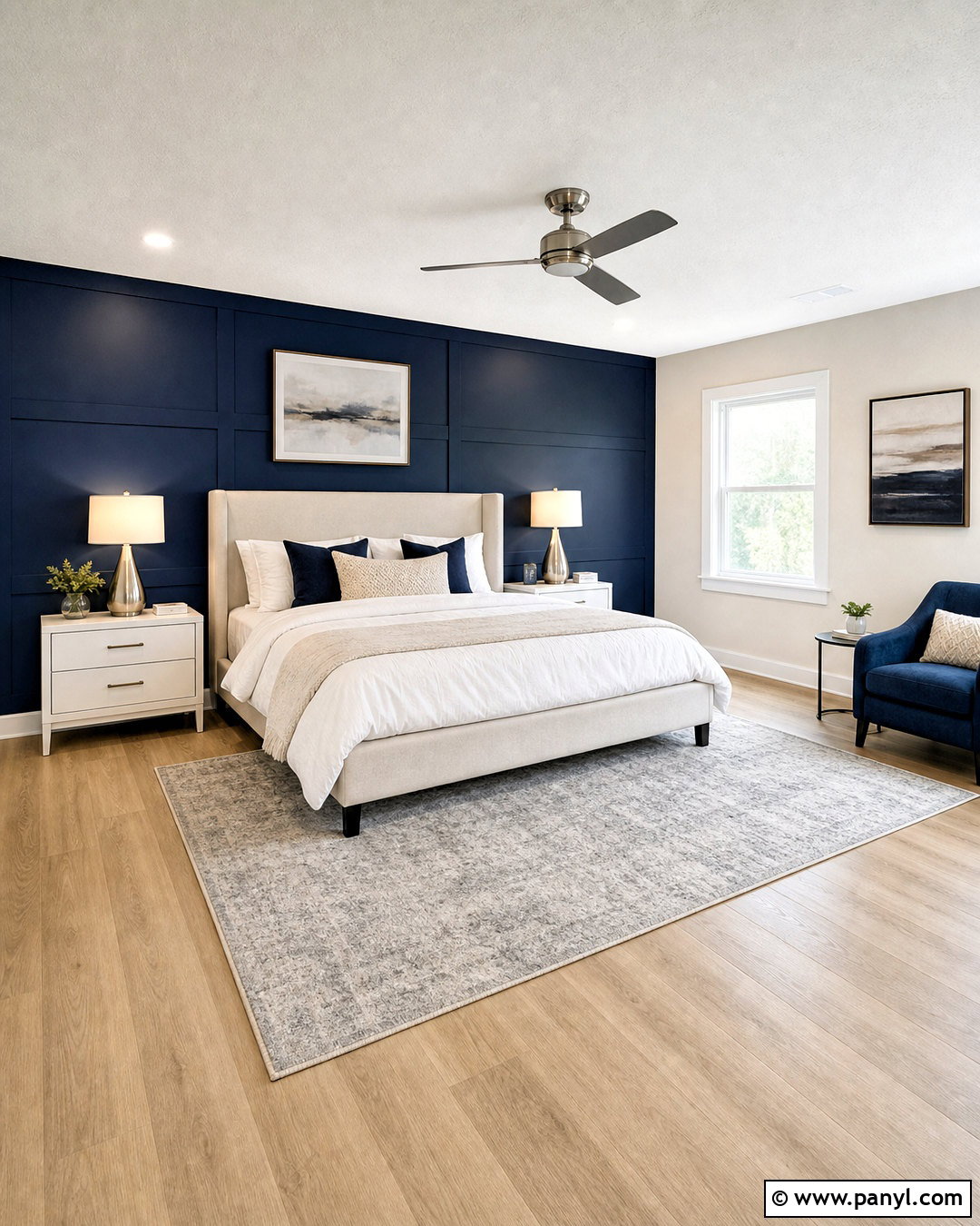 Navy Blue Accent Wall With White Bedding - 20 navy blue accent wall bedroom ideas