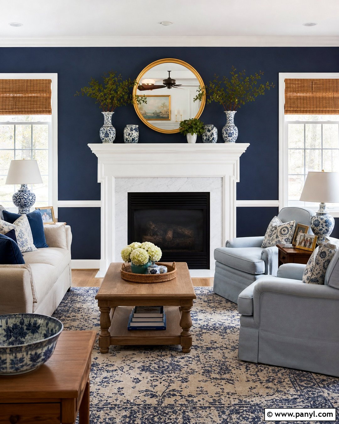 Navy Blue Accent Wall With White Fireplace - 35 navy blue accent wall living room ideas