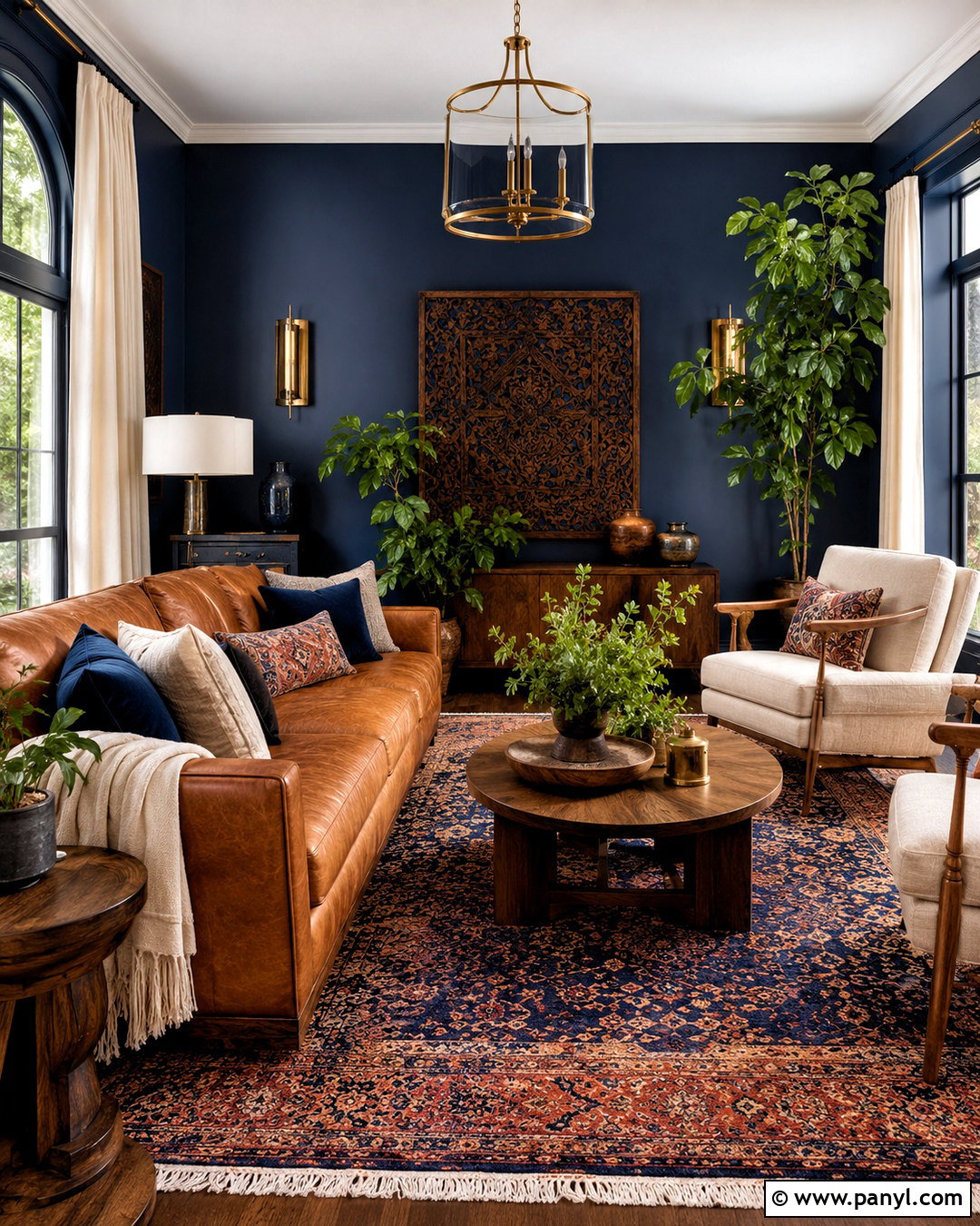 Navy Blue And Cognac Boho Living Room - 20 boho living room color scheme ideas