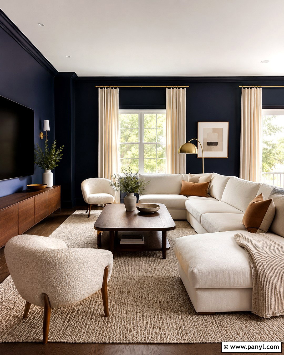 Navy Blue And Cream Lounge Room - 20 Blue Wall Lounge Room Ideas
