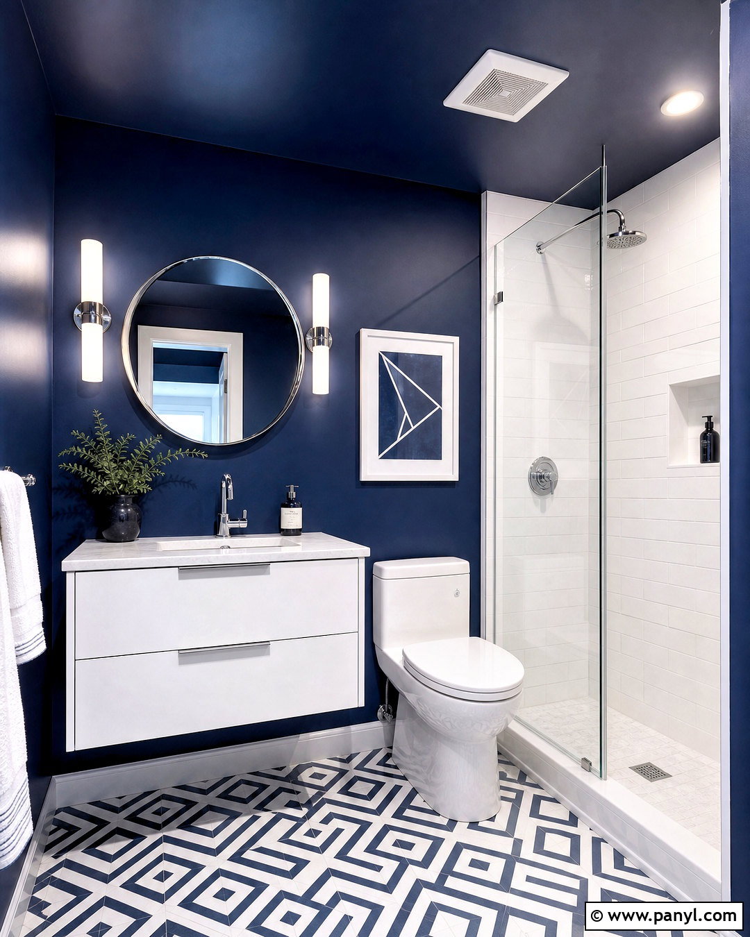 Navy Blue And Crisp White Bathroom - 20 small bathroom colour schemes