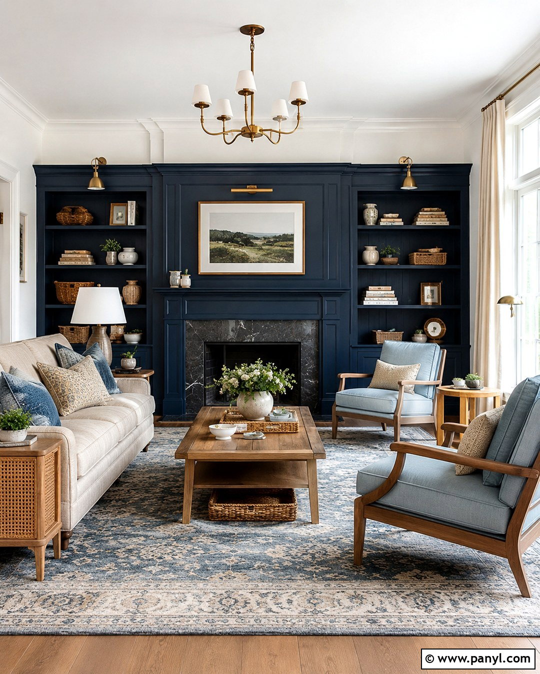 Navy Blue And Crisp White Living Room Walls - 20 Living Room Color Combination Wall Ideas