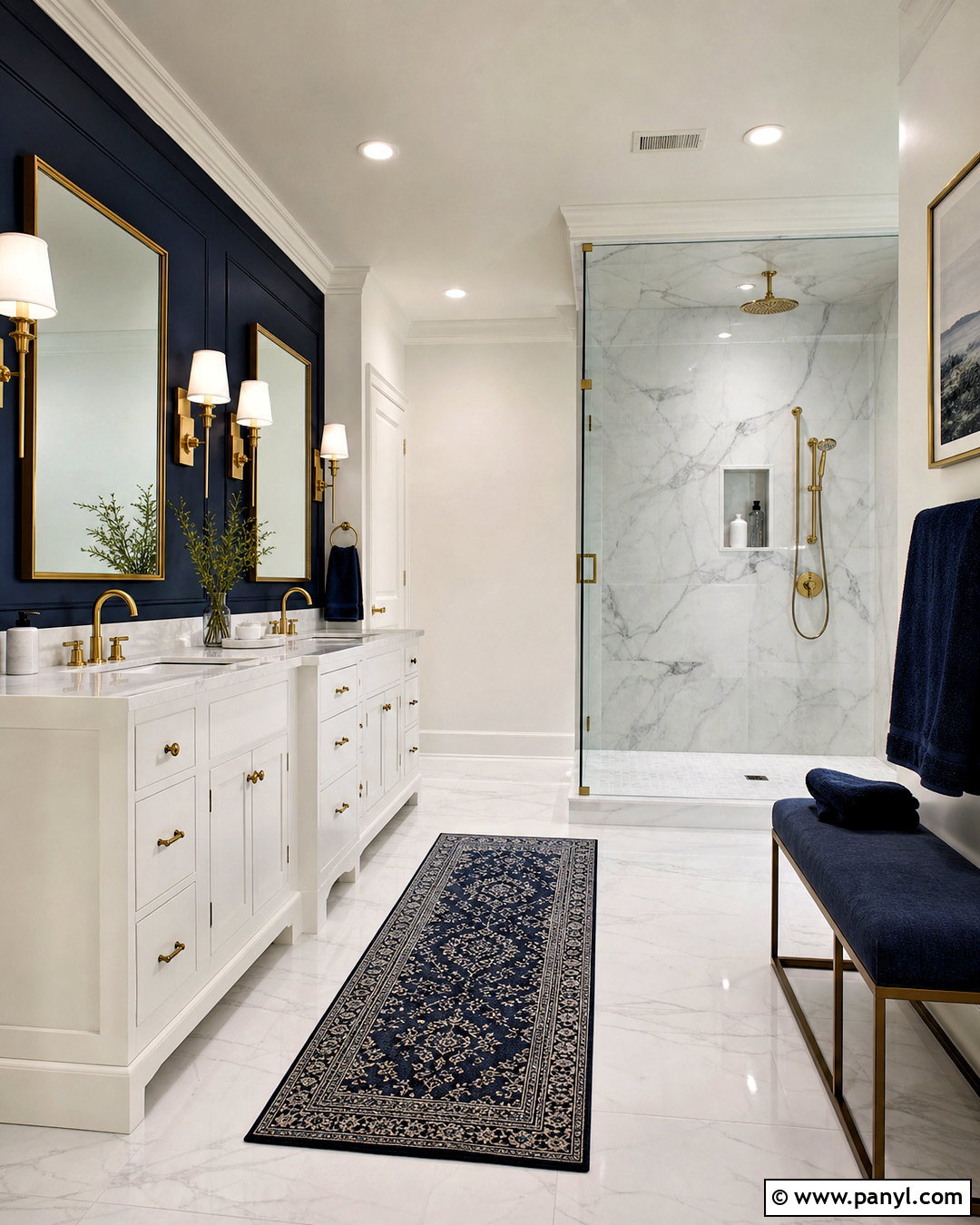 Navy Blue And Marble Bathroom - 20 white and blue bathroom ideas