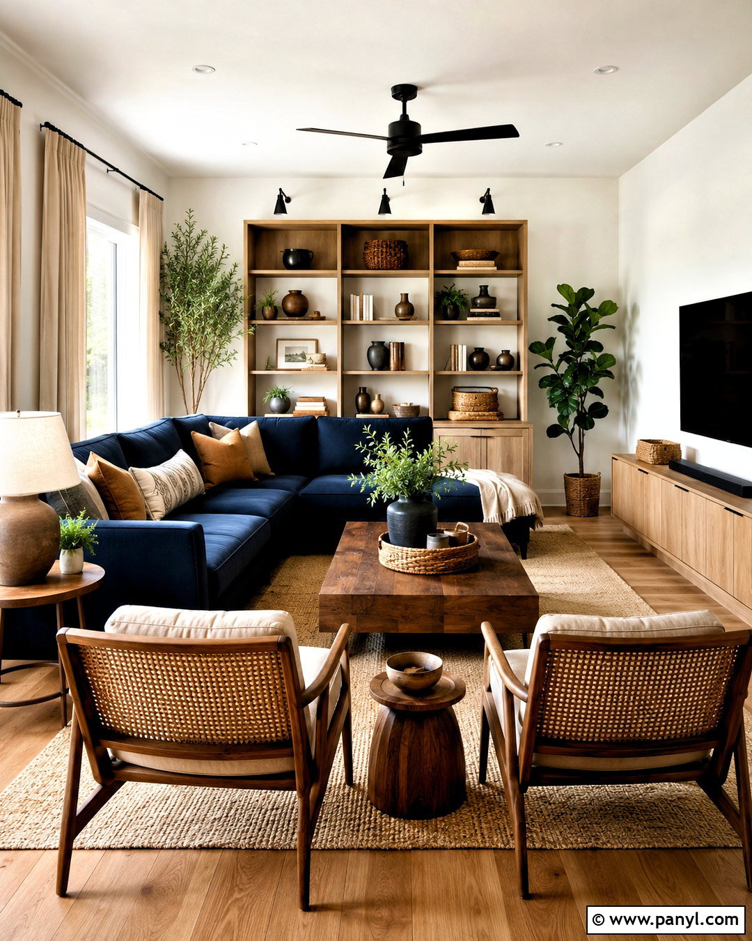 Navy Blue And Natural Wood Living Room - 20 navy blue living room color scheme ideas