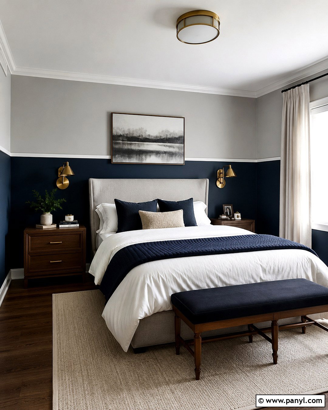 Navy Blue And Soft Gray Split Wall - 20 Split Wall Color Ideas
