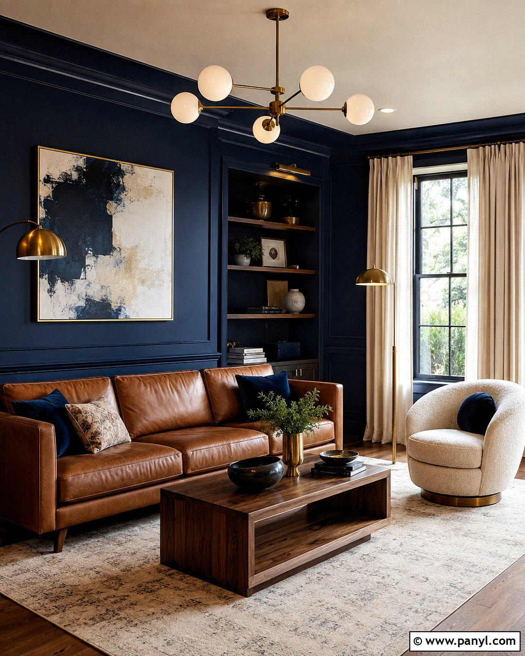 Navy Blue And Walnut Brown Living Room - 20 brown and blue color palette ideas