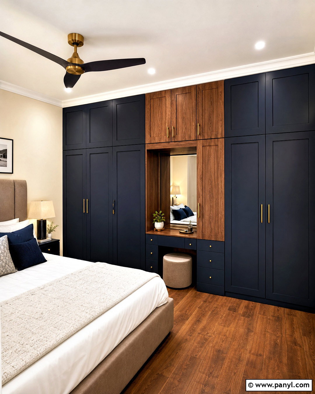 Navy Blue And Walnut Wardrobe - 20 bedroom wardrobe colour combination ideas