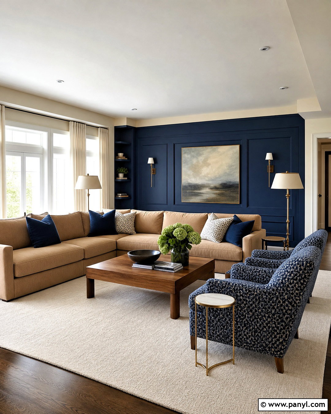 Navy Blue And Warm Beige Living Room - 20 asian paints royale living rooms colour ideas