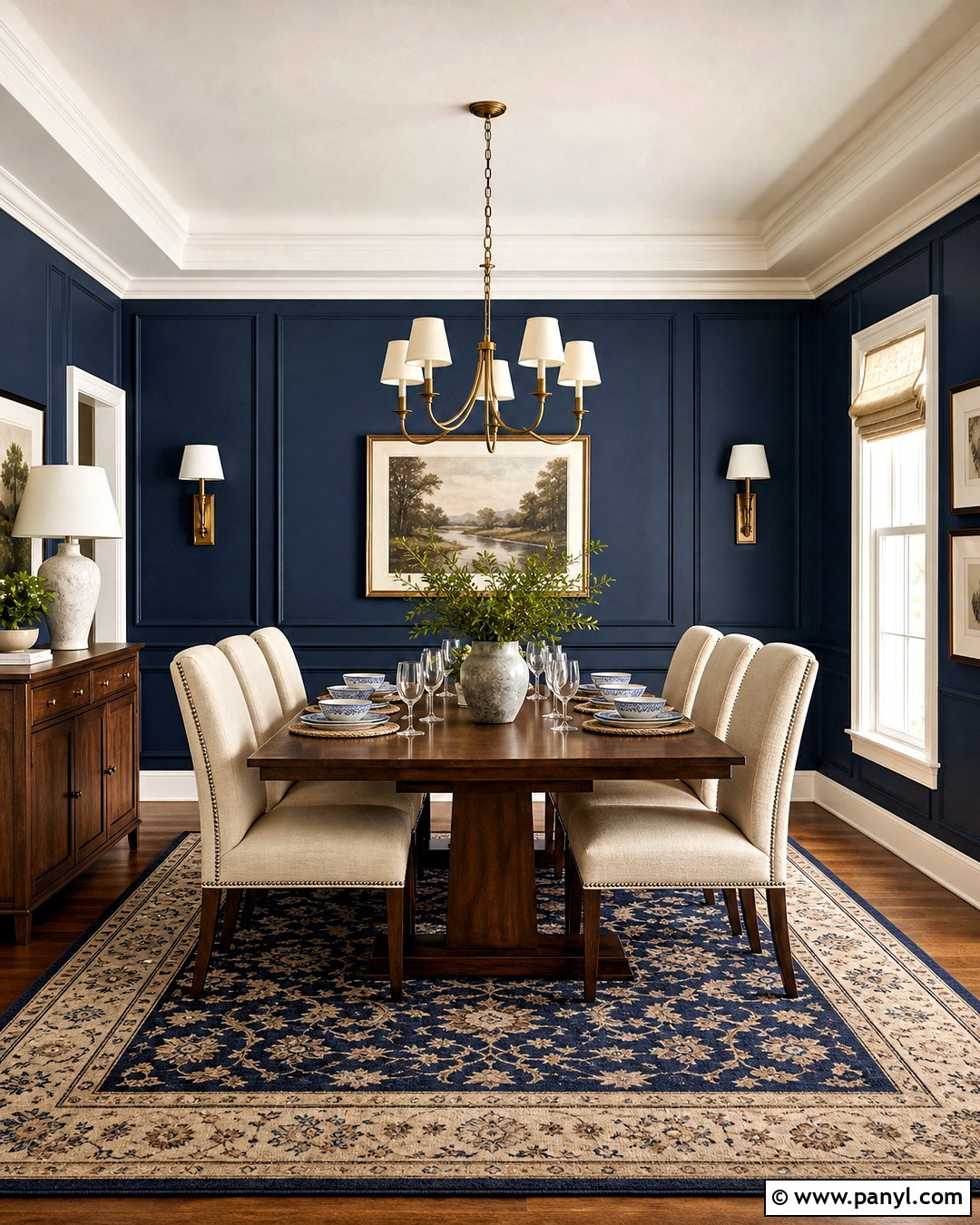 Navy Blue And Warm White Dining Room - 20 interior room color combination ideas