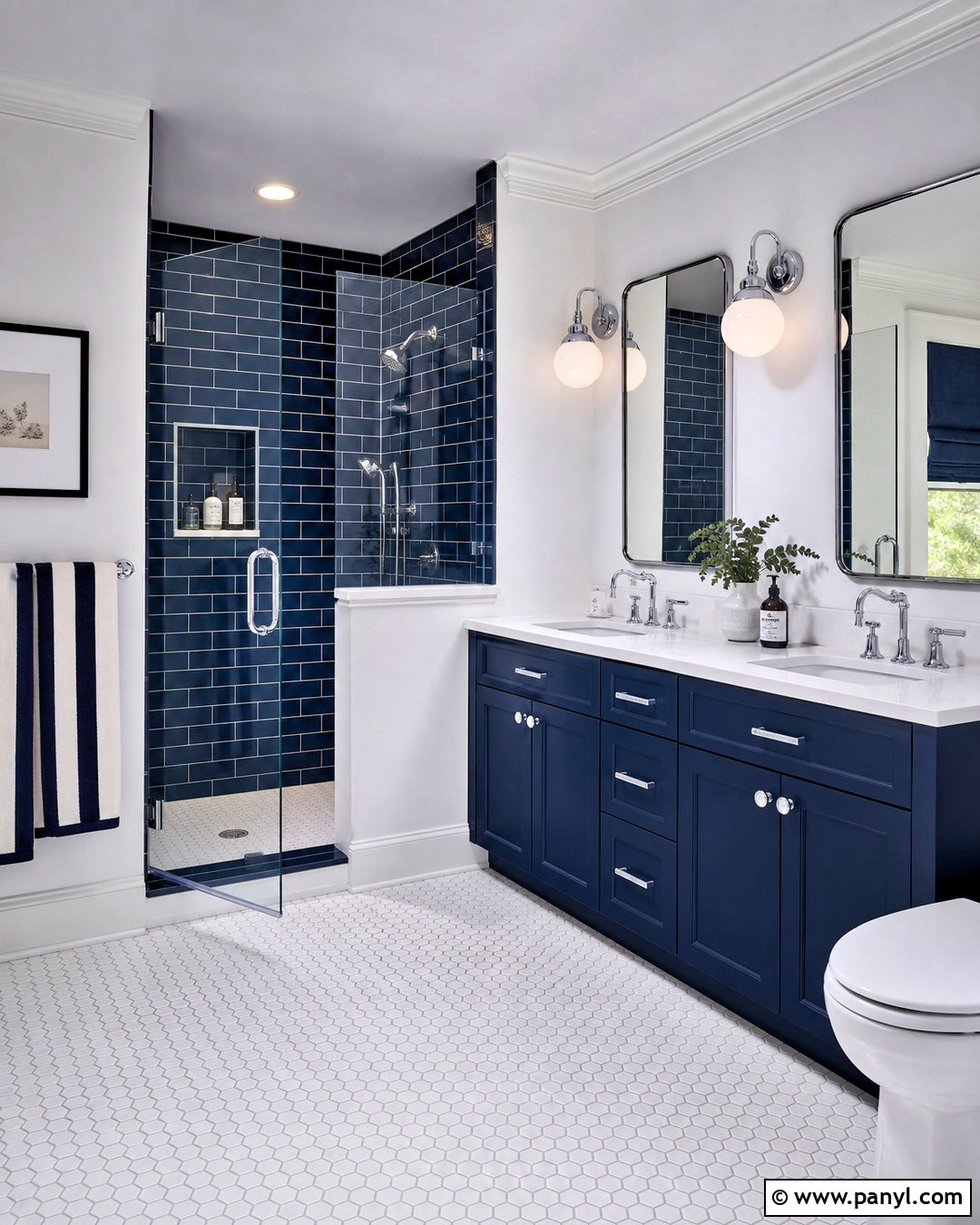 Navy Blue And White Bathroom Tile Combination - 20 tiles combination for bathroom ideas