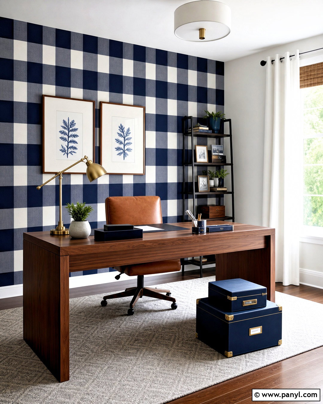 Navy Blue And White Checkered Office Wall - 20 diy checkered wall ideas