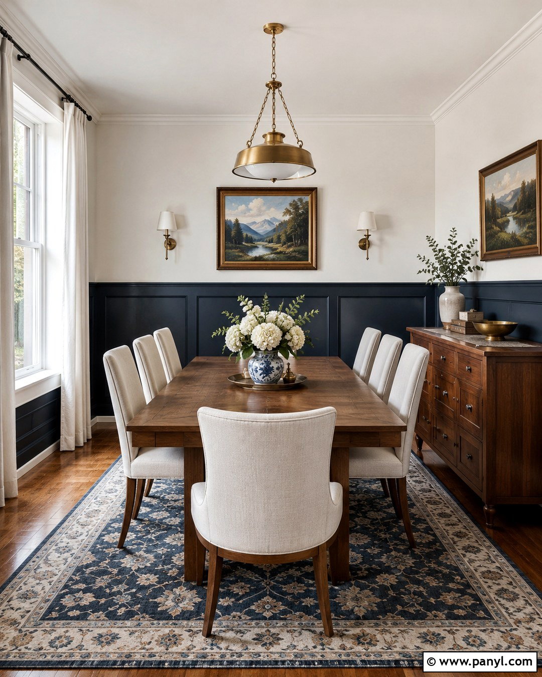 Navy Blue And White Dining Room - 20 Rooms With Two Color Walls