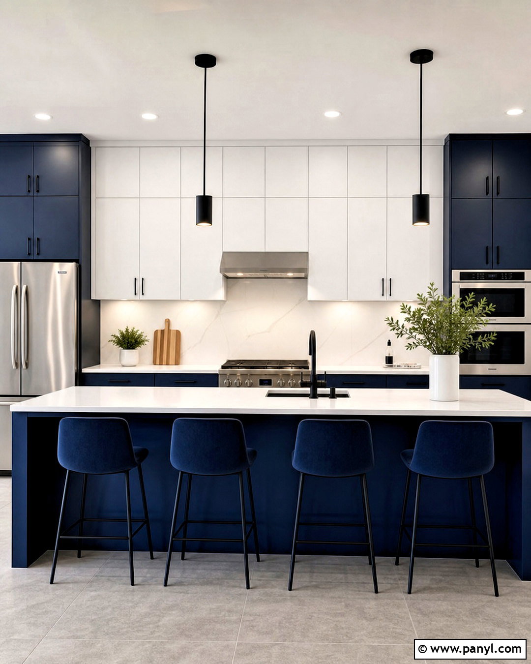 Navy Blue And White Kitchen With Black Hardware - 20 navy blue and white kitchen ideas