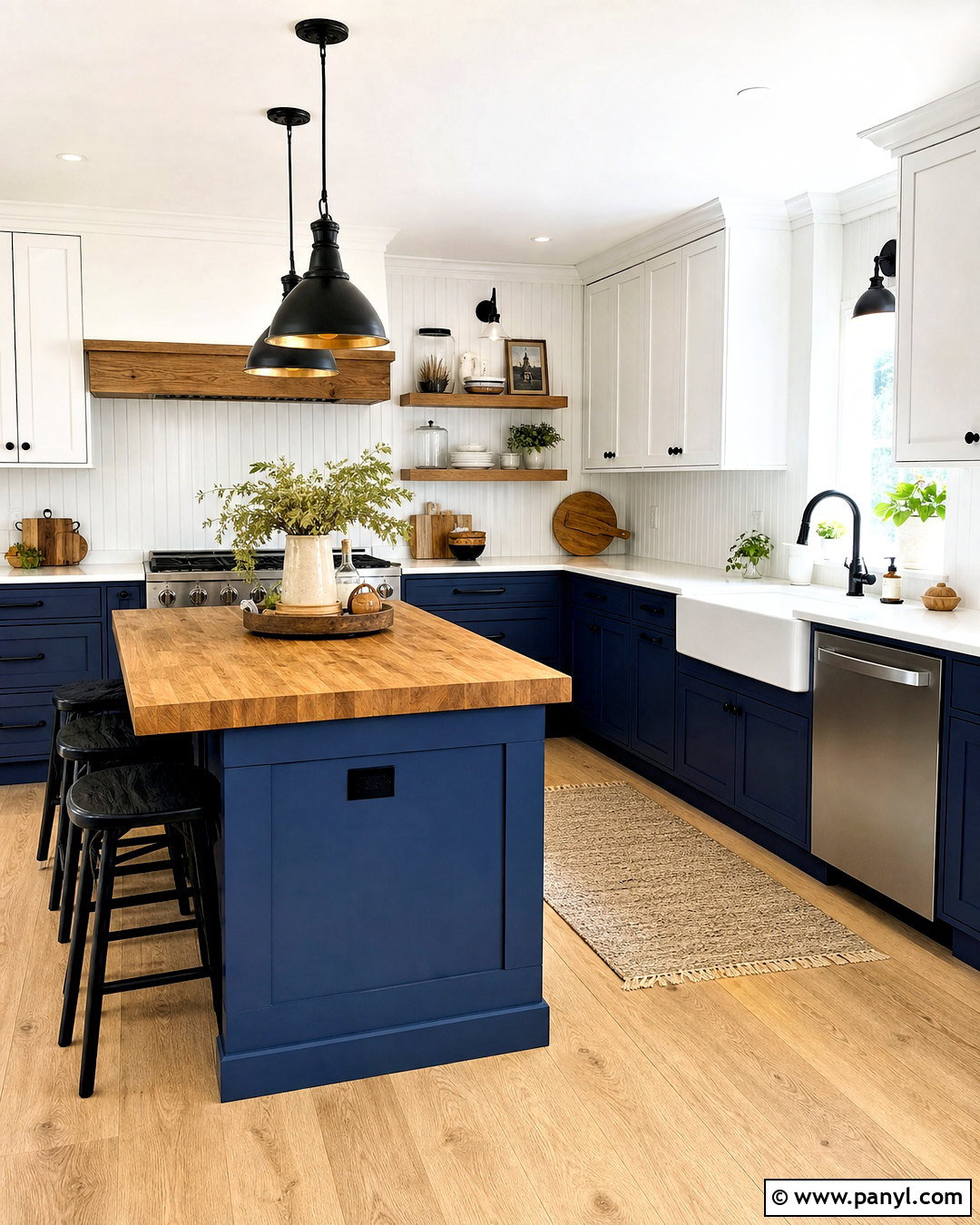 Navy Blue And White Kitchen With Butcher Block - 20 navy blue and white kitchen ideas