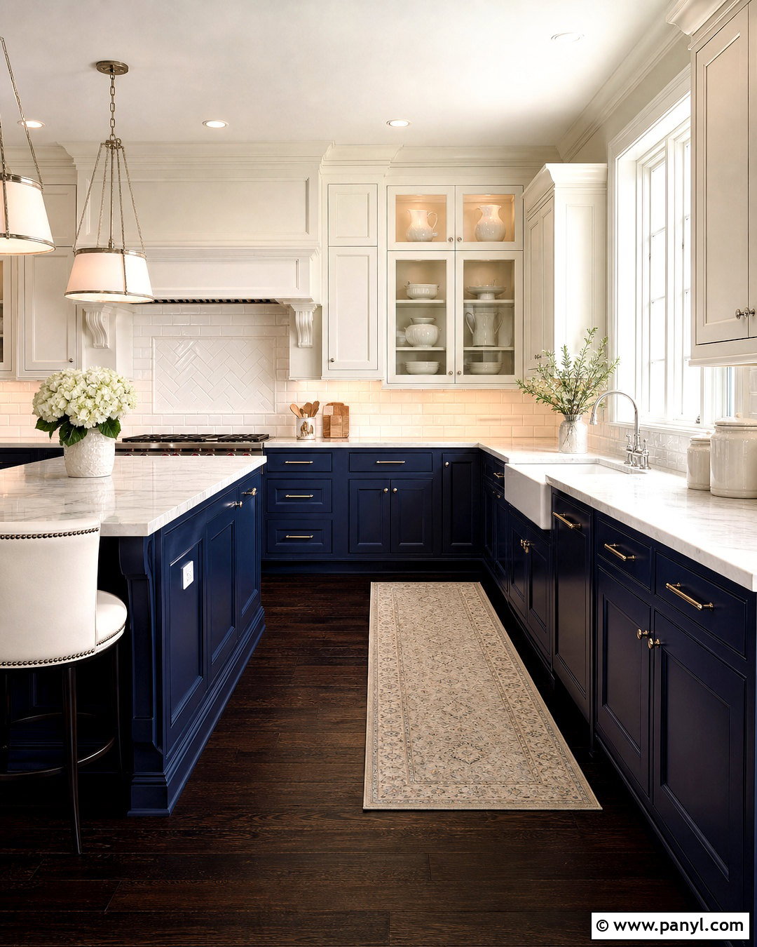 Navy Blue And White Kitchen With Dark Wood Flooring - 20 navy blue and white kitchen ideas