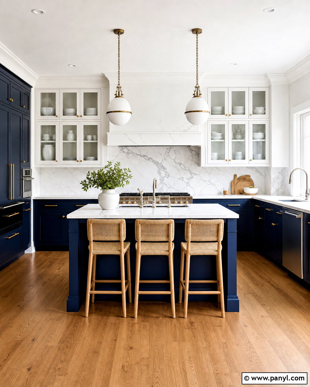 Navy Blue And White Kitchen With Marble Backsplash - 20 navy blue and white kitchen ideas