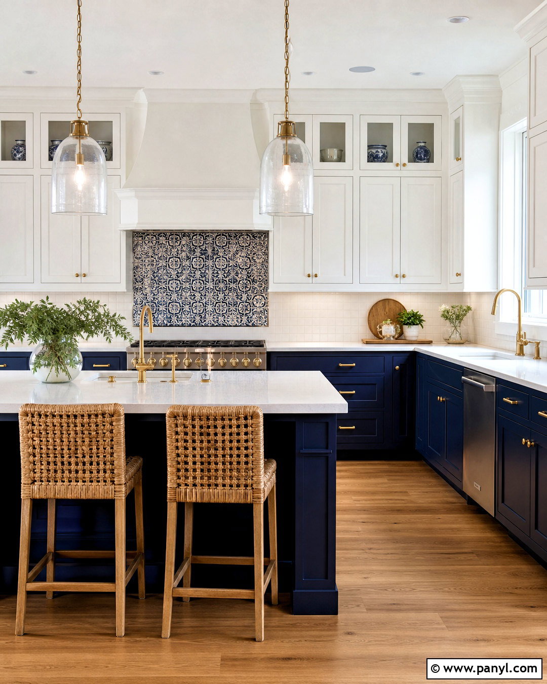Navy Blue And White Kitchen With Patterned Tile - 20 navy blue and white kitchen ideas