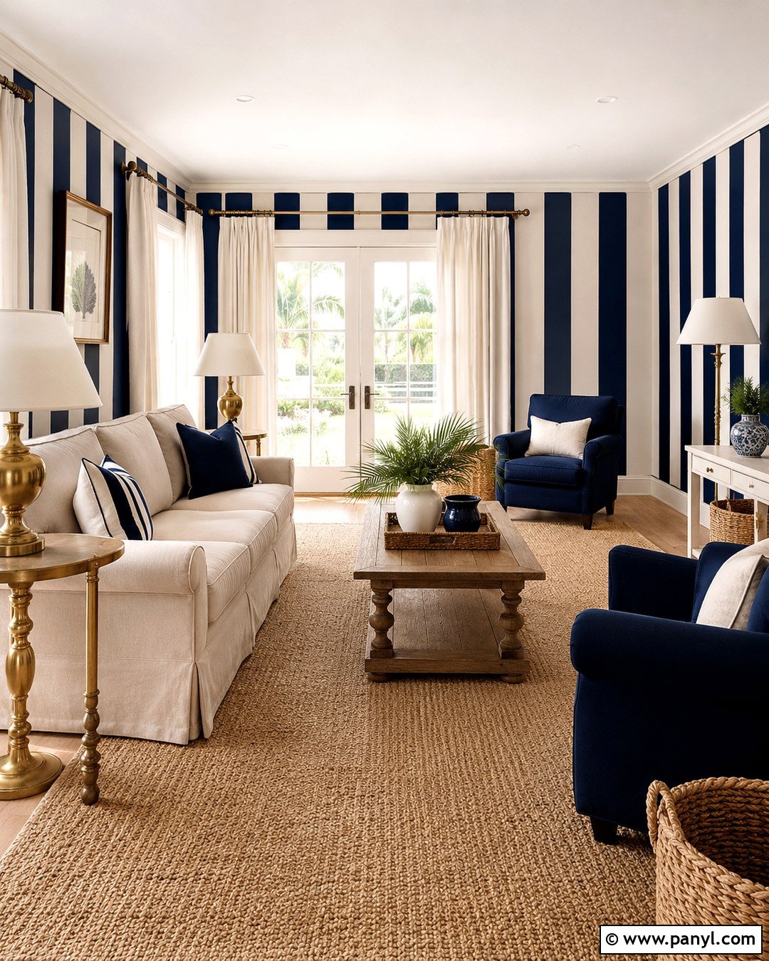 Navy Blue And White Striped Wall - 20 Striped Wall Paint Colors
