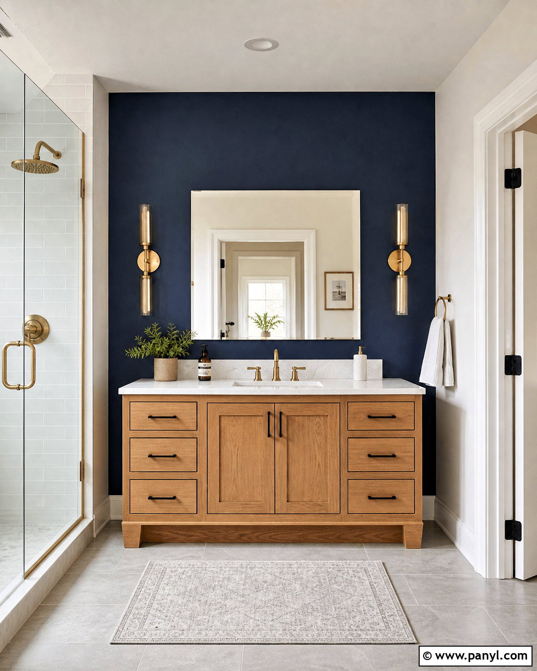 Navy Blue Bathroom Accent Wall Behind The Vanity - 20 blue accent wall bathroom ideas