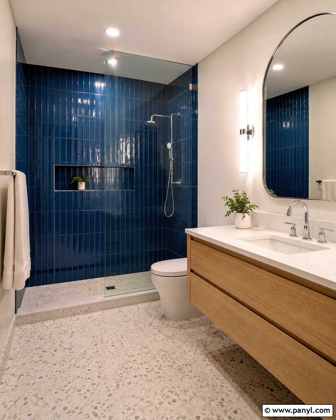 Navy Blue Bathroom Tile With Oak Vanity - 20 navy blue interior ideas