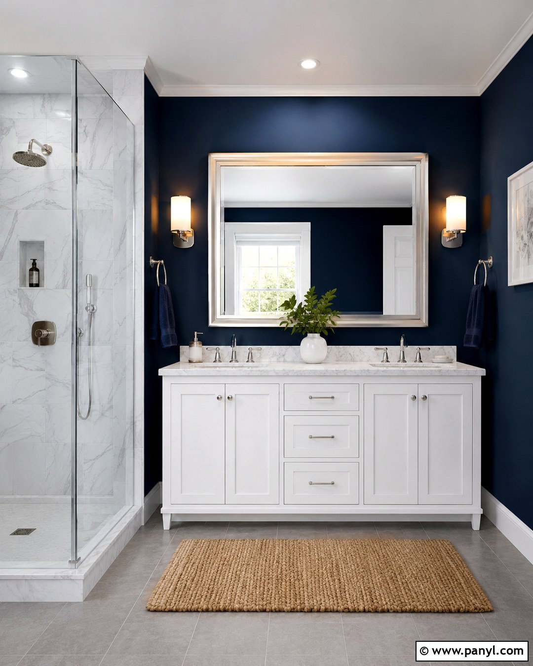 Navy Blue Bathroom Wall - 20 One Wall Painted Bathroom Ideas