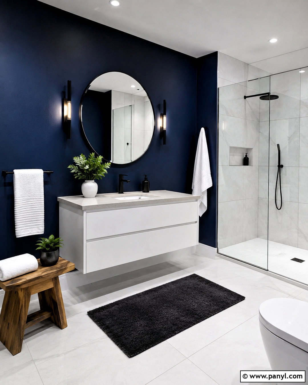 Navy Blue Bathroom Walls With Black Accents - 20 navy blue bathroom walls