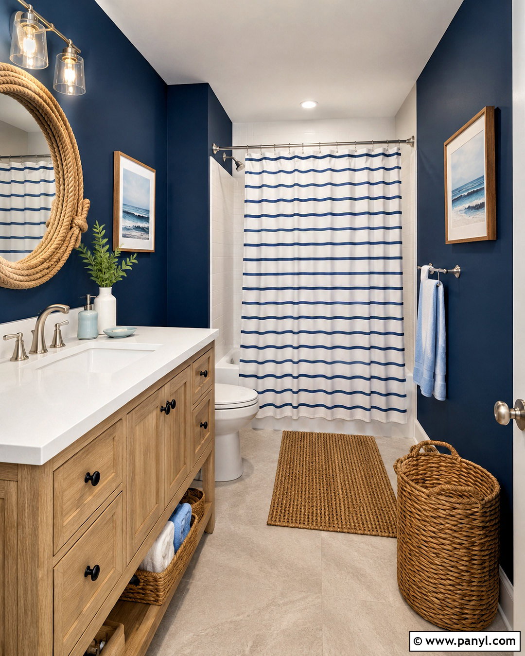 Navy Blue Bathroom Walls With Coastal Decor - 20 navy blue bathroom walls