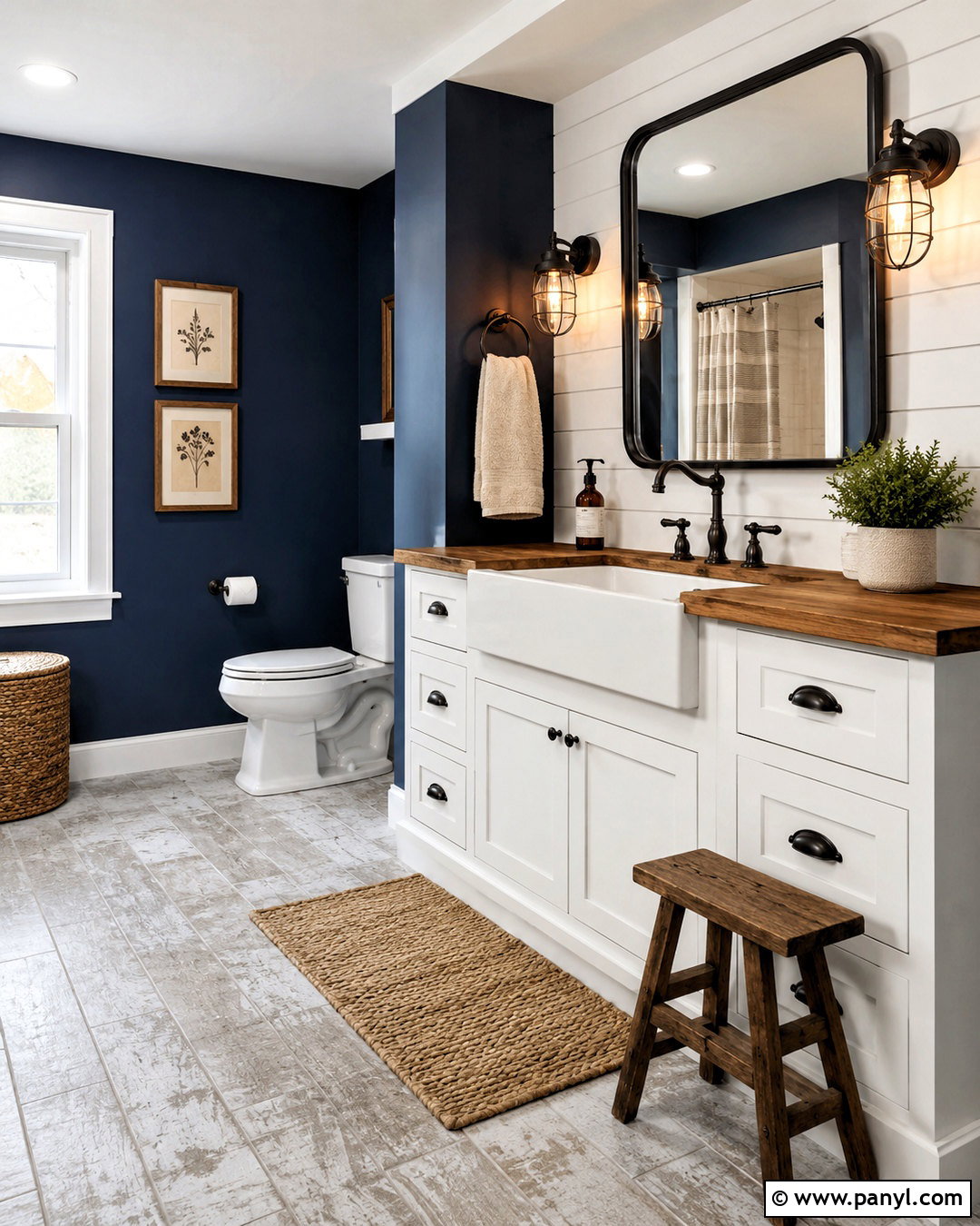 Navy Blue Bathroom Walls With Farmhouse Decor - 20 navy blue bathroom walls