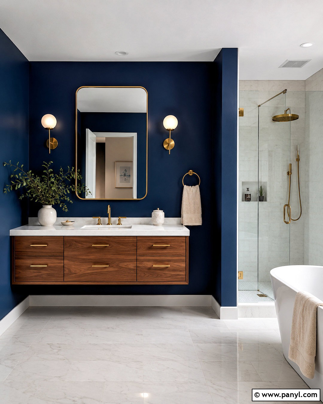 Navy Blue Bathroom Walls With Gold Fixtures - 20 navy blue bathroom walls