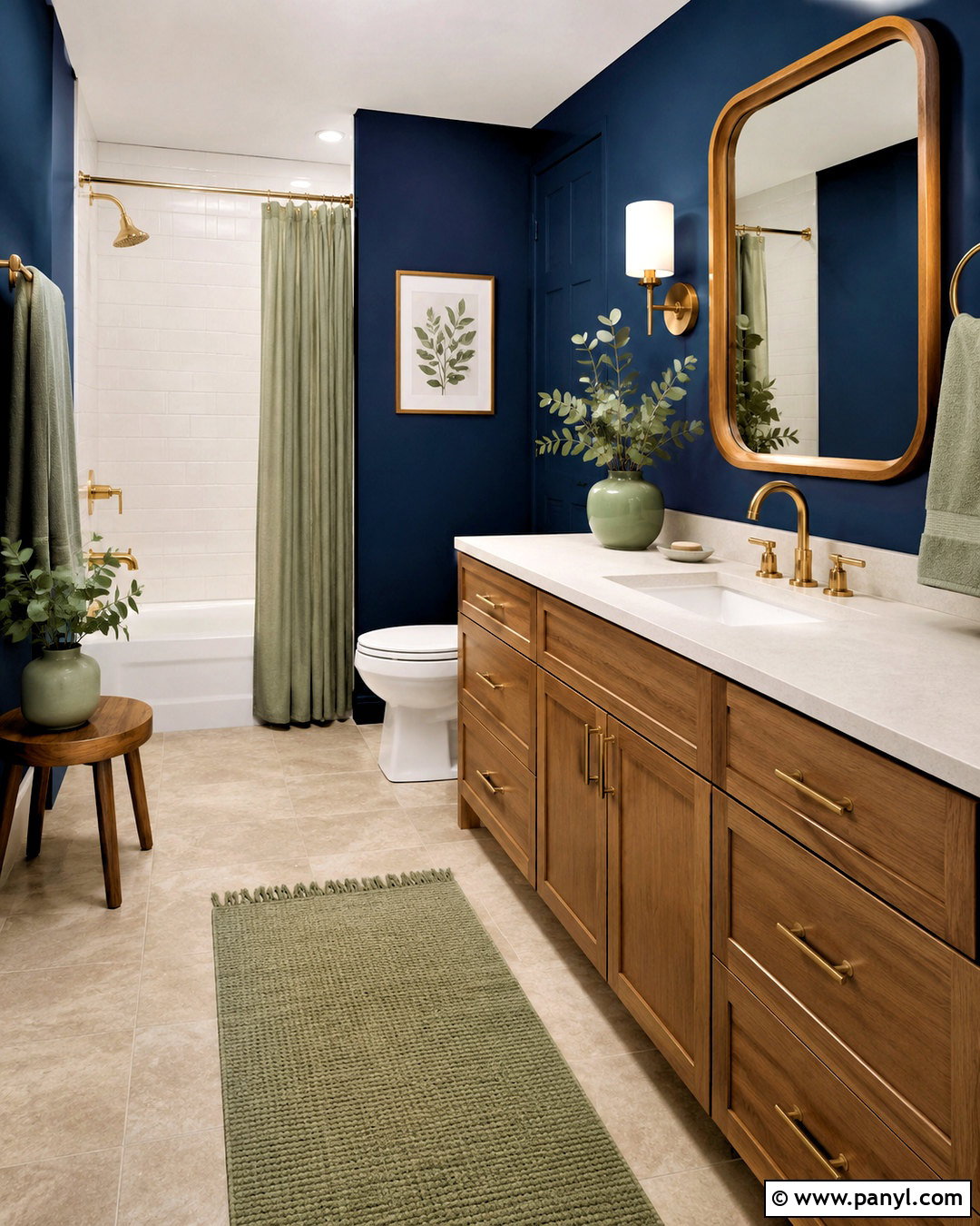 Navy Blue Bathroom Walls With Green Accents - 20 navy blue bathroom walls