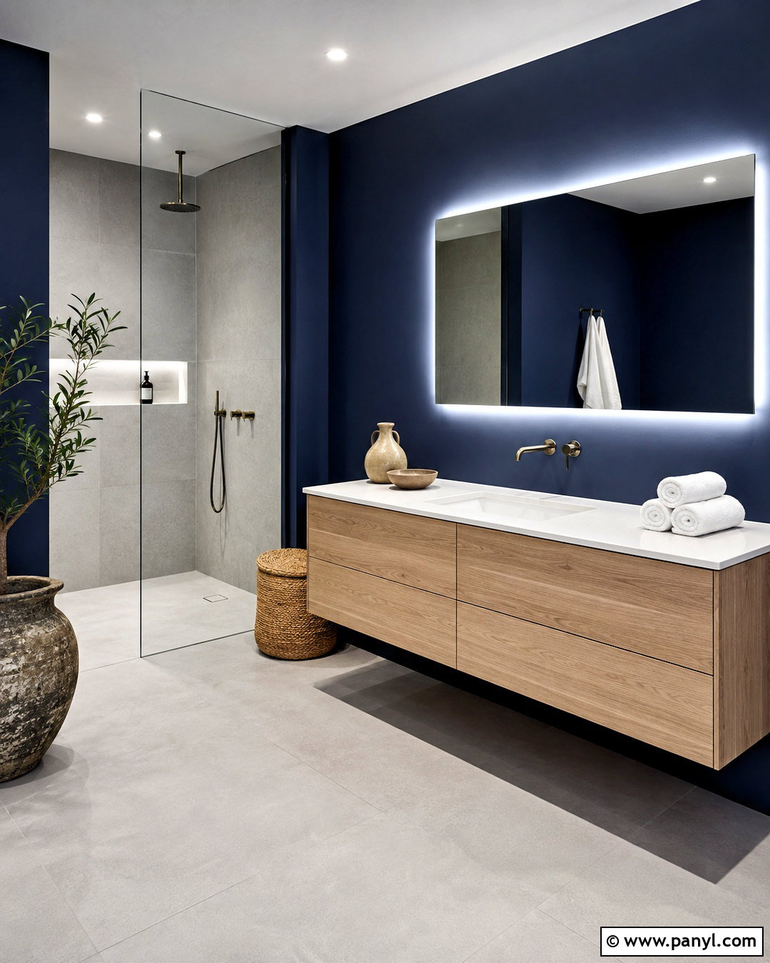 Navy Blue Bathroom Walls With Modern Decor - 20 navy blue bathroom walls