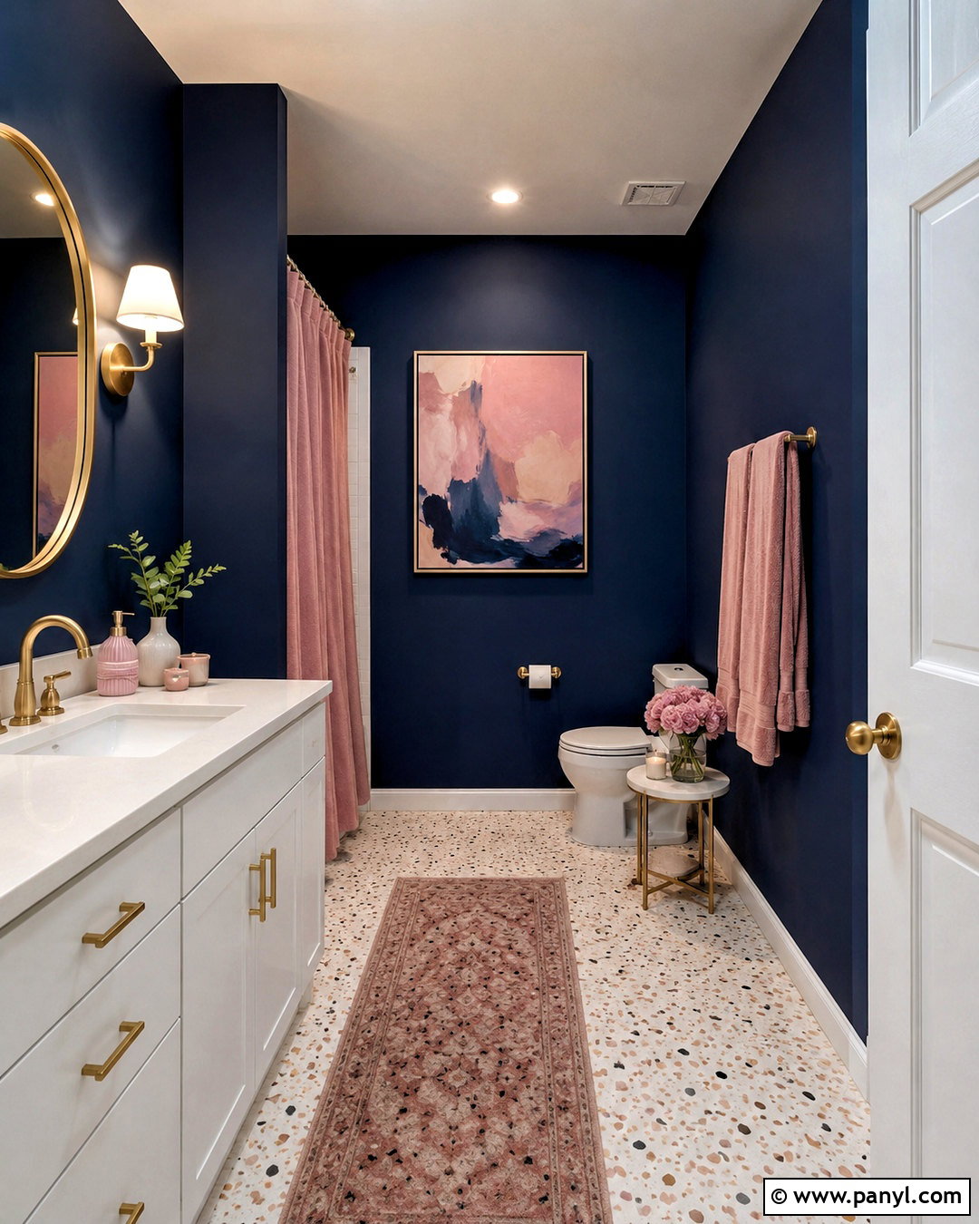 Navy Blue Bathroom Walls With Pink Accents - 20 navy blue bathroom walls
