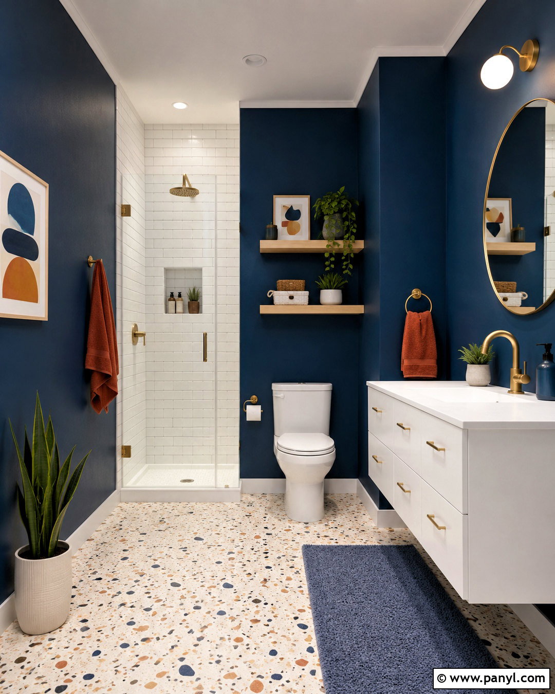 Navy Blue Bathroom Walls With Terrazzo Floor - 20 navy blue bathroom walls