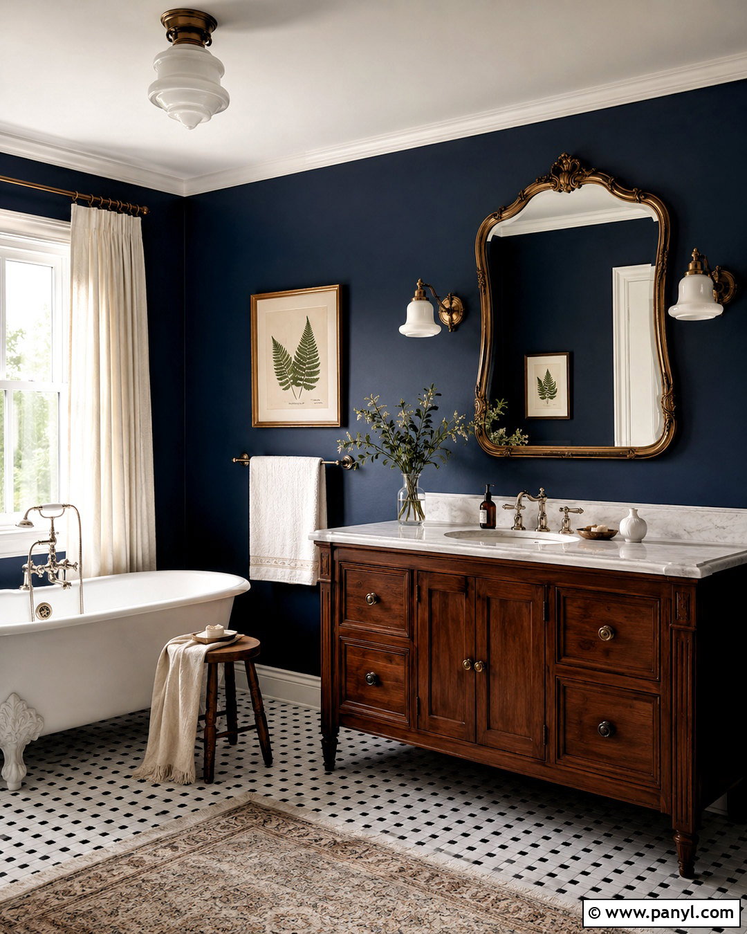 Navy Blue Bathroom Walls With Vintage Decor - 20 navy blue bathroom walls