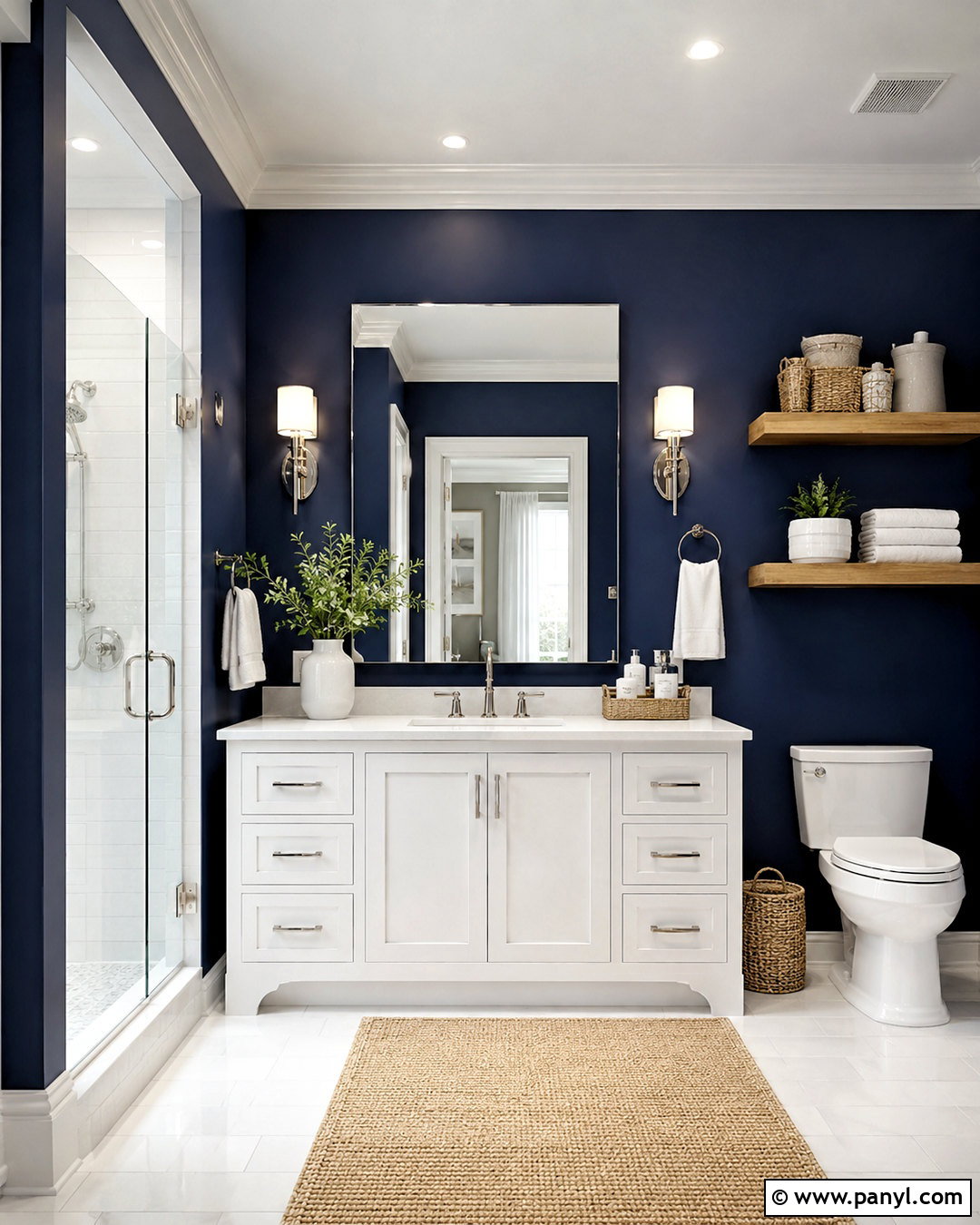 Navy Blue Bathroom Walls With White Vanity - 20 navy blue bathroom walls