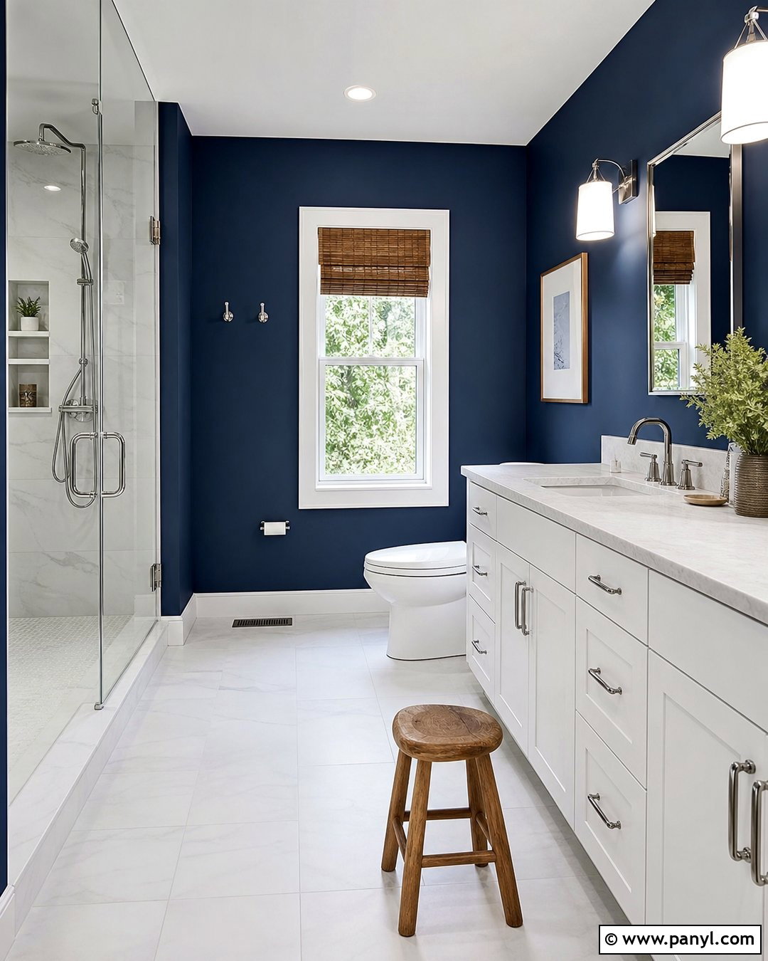 Navy Blue Bathroom Walls With White Vanity - 30 Bathroom Blue Walls