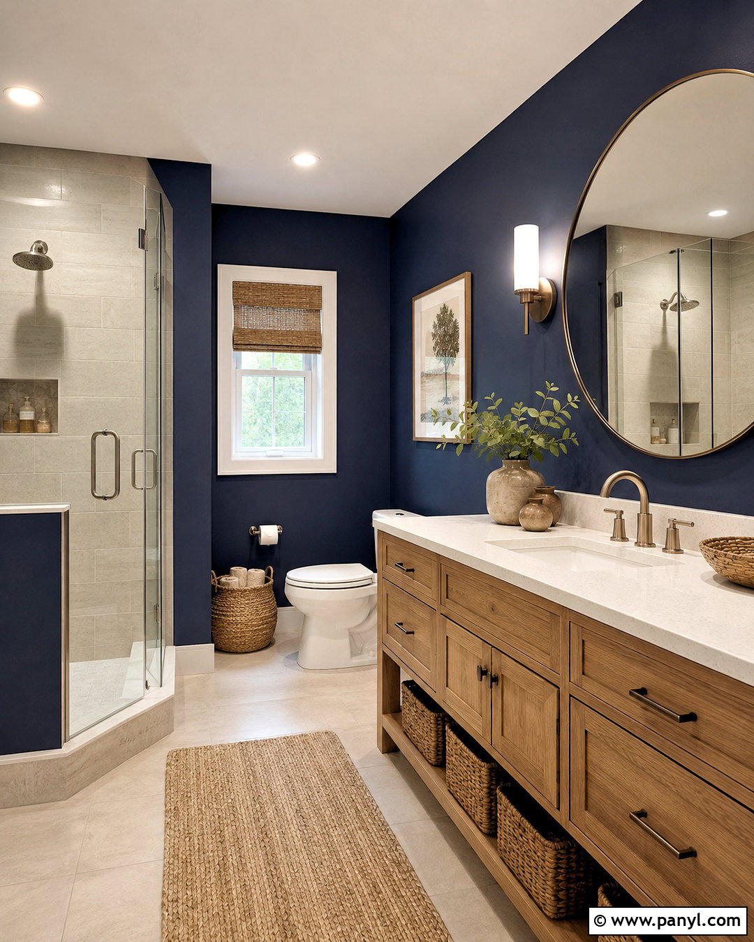 Navy Blue Bathroom Walls With Wood Vanity - 20 navy blue bathroom walls
