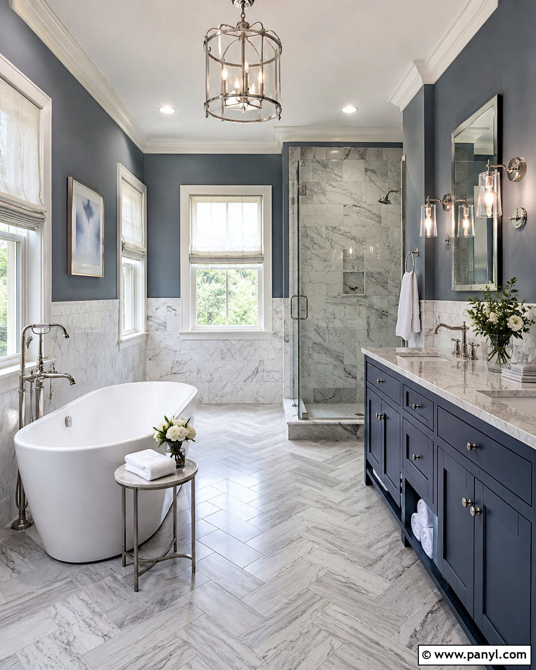 Navy Blue Bathroom With Brass Fixtures - 20 moody blue bathroom ideas