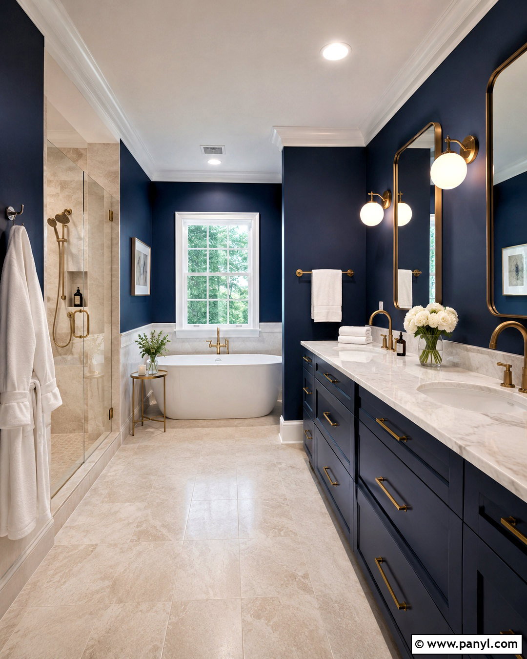Navy Blue Bathroom With Brass Fixtures - 20 navy blue bathroom ideas
