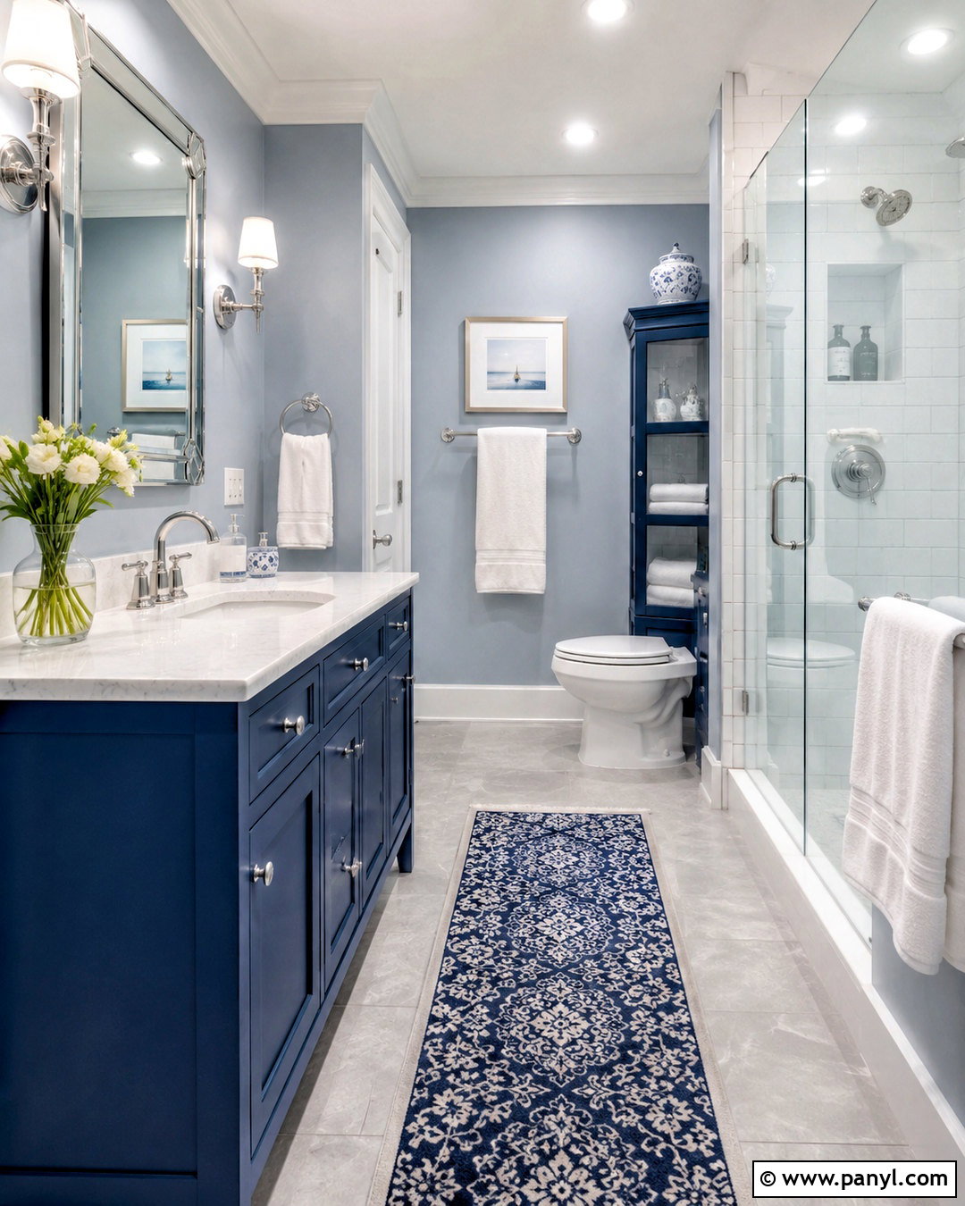 Navy Blue Bathroom With Chrome Fixtures - 20 navy blue bathroom ideas